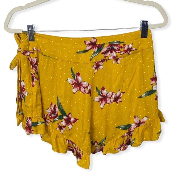 Guess Yellow Floral Wrap Skort Skirt Size Small Tie Waist Zipper Viscose Boho S - Picture 5 of 12